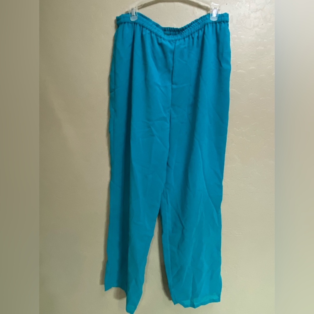 Vibrant Blue Silk Long Top and Sheer Pants Suit adorned with Shimmer Designs - Picture 3 of 5